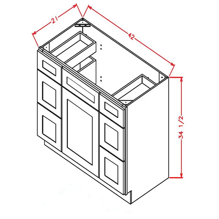 Heather Gray Shaker Vanity Double Drawer Base