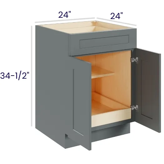 Heather Gray Shaker Double Door Single Drawer Bases With One Rollout