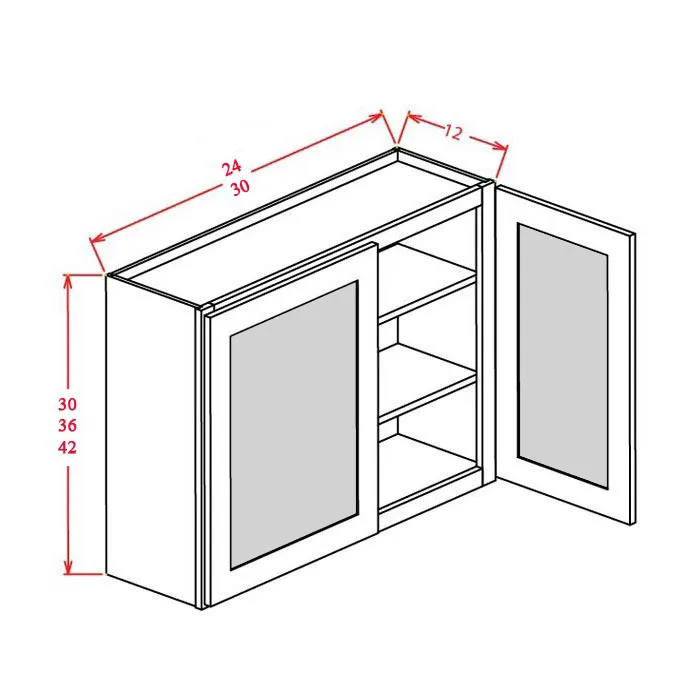 Heather Gray Shaker Glass Door Wall Cabinets · Double Door · Finished Interior · DOES NOT INCLUDE GLASS