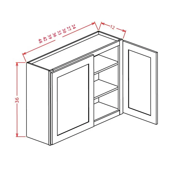 Heather Gray Shaker 36" High Wall Cabinets · Double Door