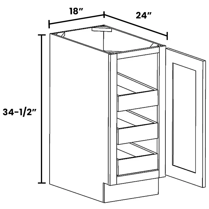 Heather Gray Shaker Full Height Single Door Bases With Three Rollouts