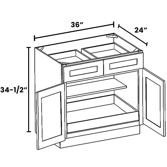 Navy Blue Shaker Double Door Double Drawer Bases With One Rollout