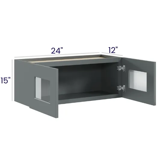 Heather Gray Shaker Double Door Stacker Cabinets · 15" Tall · Finished Interior · DOES NOT INCLUDE GLASS