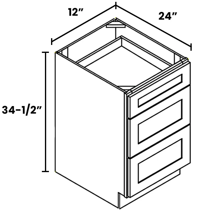 Heather Gray Shaker 3 Drawer Bases
