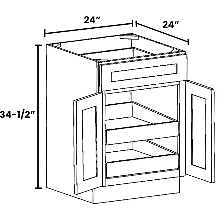 Heather Gray Shaker Double Door Single Drawer Bases With Two Rollouts