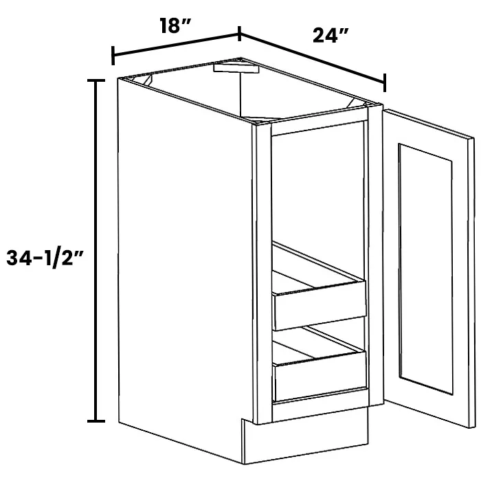Heather Gray Shaker Full Height Single Door Bases With Two Rollouts