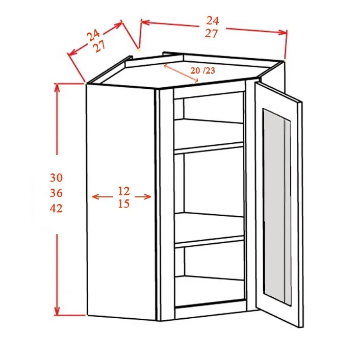 Red Cherry Glass Door Wall Cabinets · Diagonal · Finished Interior · DOES NOT INCLUDE GLASS