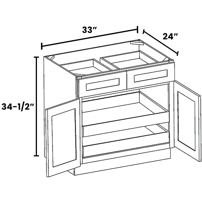 Red Cherry Double Door Double Drawer Bases With Two Rollouts
