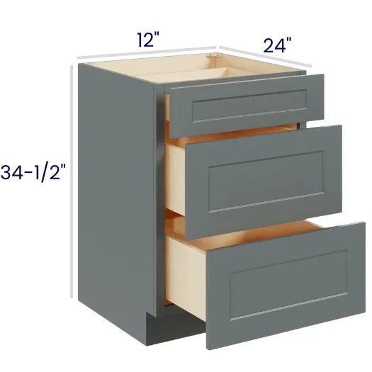 Heather Gray Shaker 3 Drawer Bases