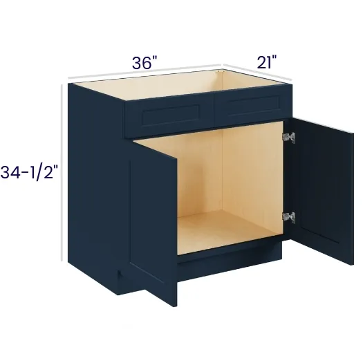 Navy Blue Shaker Vanity Sink Base · Double Door Double Drawer Front