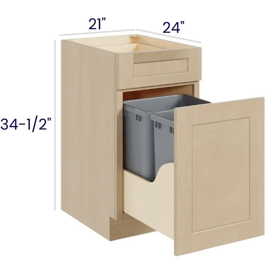 Natural Birch double bin waste container pull-out