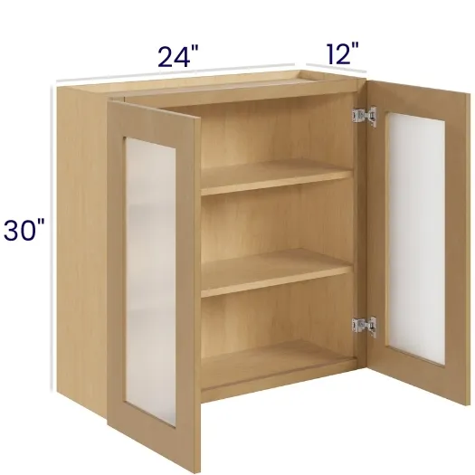 Oak Shaker 30" Wall Cabinets with Glass Doors · Double Door