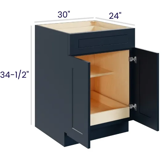 Navy Blue Shaker Double Door Single Drawer Bases With One Rollout