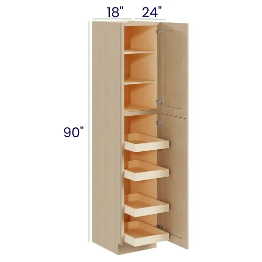 Natural Birch ;"> Pantry Cabinet with Four Rollout Shelves