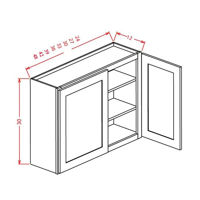 Heather Gray Shaker 30" High Wall Cabinets · Double Door