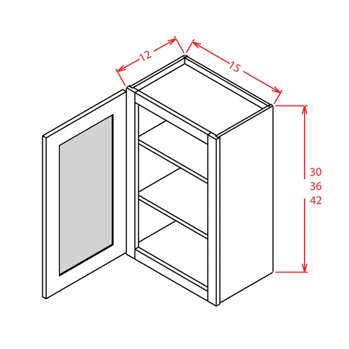 Heather Gray Shaker Glass Door Wall Cabinets · Single Door · Finished Interior · DOES NOT INCLUDE GLASS