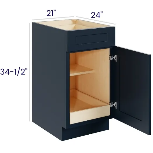 Navy Blue Shaker Single Door Single Drawer Bases With One Rollout