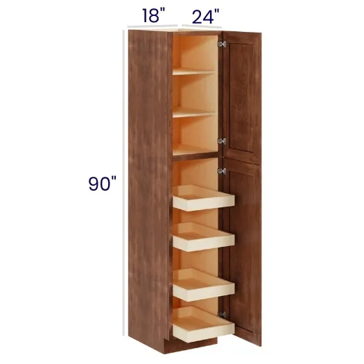 Red Cherry ;"> Pantry Cabinet with Four Rollout Shelves